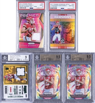 2017 Panini Patrick Mahomes Prizm, Contenders and Optic Graded Rookie Cards Quintet (5) – Including Three GEM MINT Examples